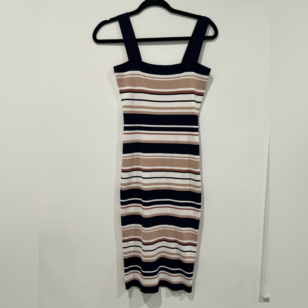 Bardot Stretch Knit Square Neck Midi Bodycon Dress